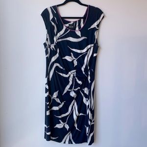 Nic+Zoe Dress Cap Sleeves Floral Navy White Pink Knot Detail Size Large